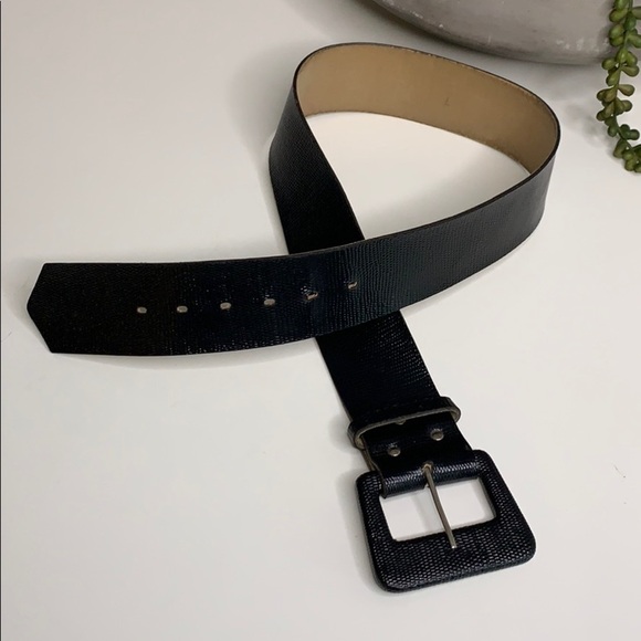 Caviar Faux Leather wide Black Rectangle Buckle Belt women’s - Picture 4 of 8